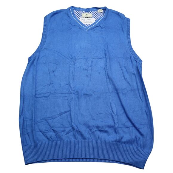 Southern Pines Sweater Mens XL Blue Sleeveless V Neck Ribbed Hem Cotton Vest - Picture 1 of 16